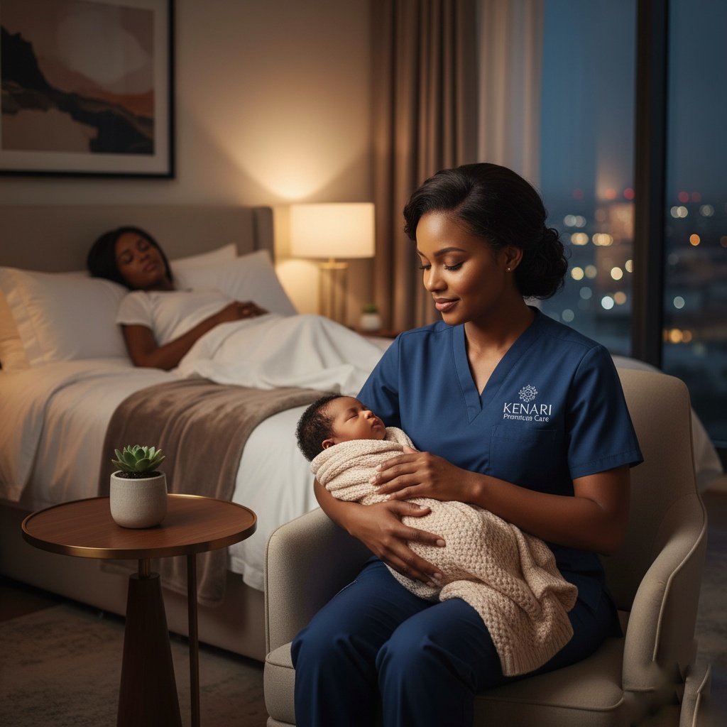 kenari nurse in a luxury home at night while mum sleeps